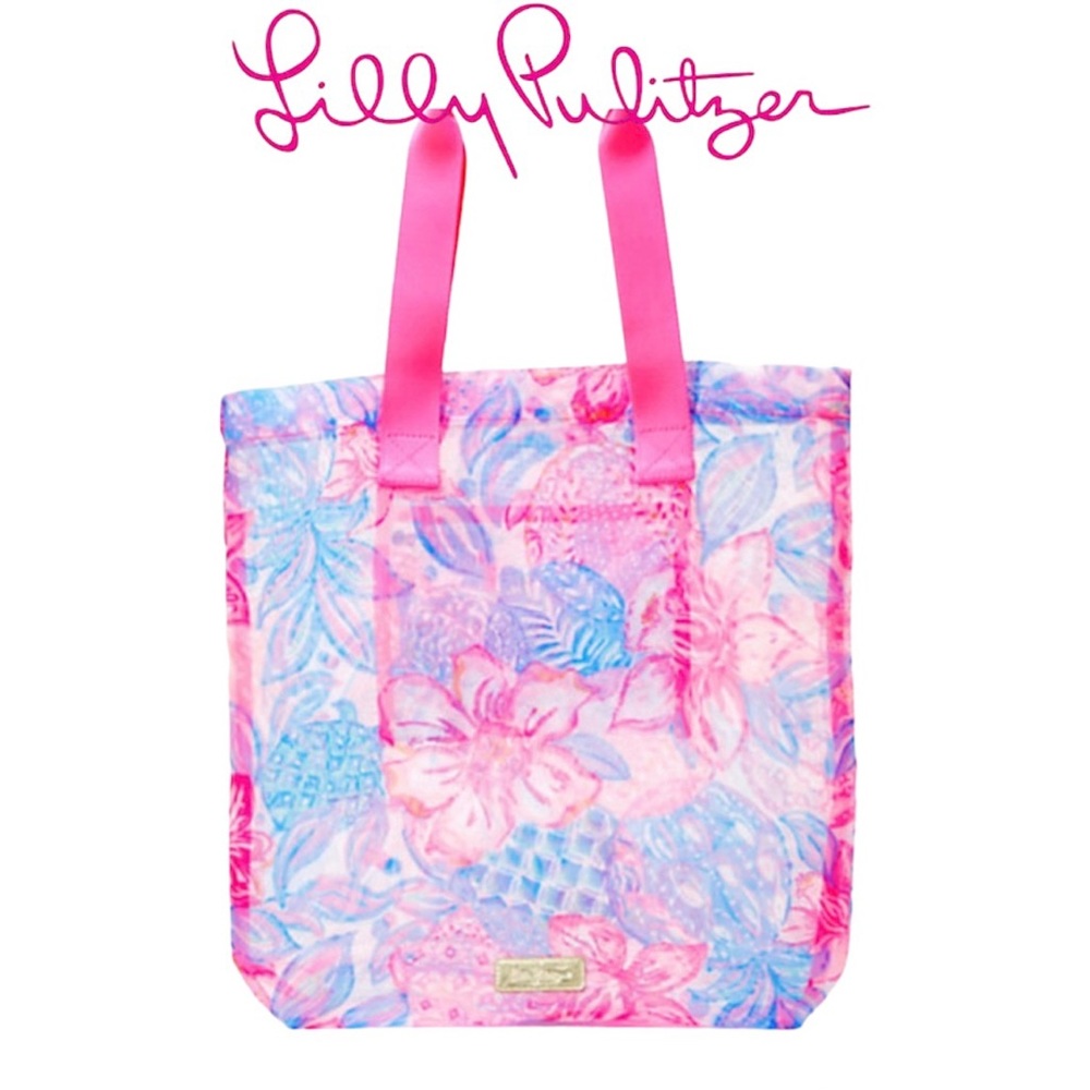 NWT $78 Lilly Pulitzer Pink Isle Snappy Turtle Mesh Shopper’s Tote